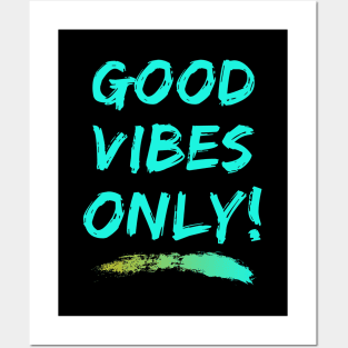 Good vibes only blue green brush line Posters and Art